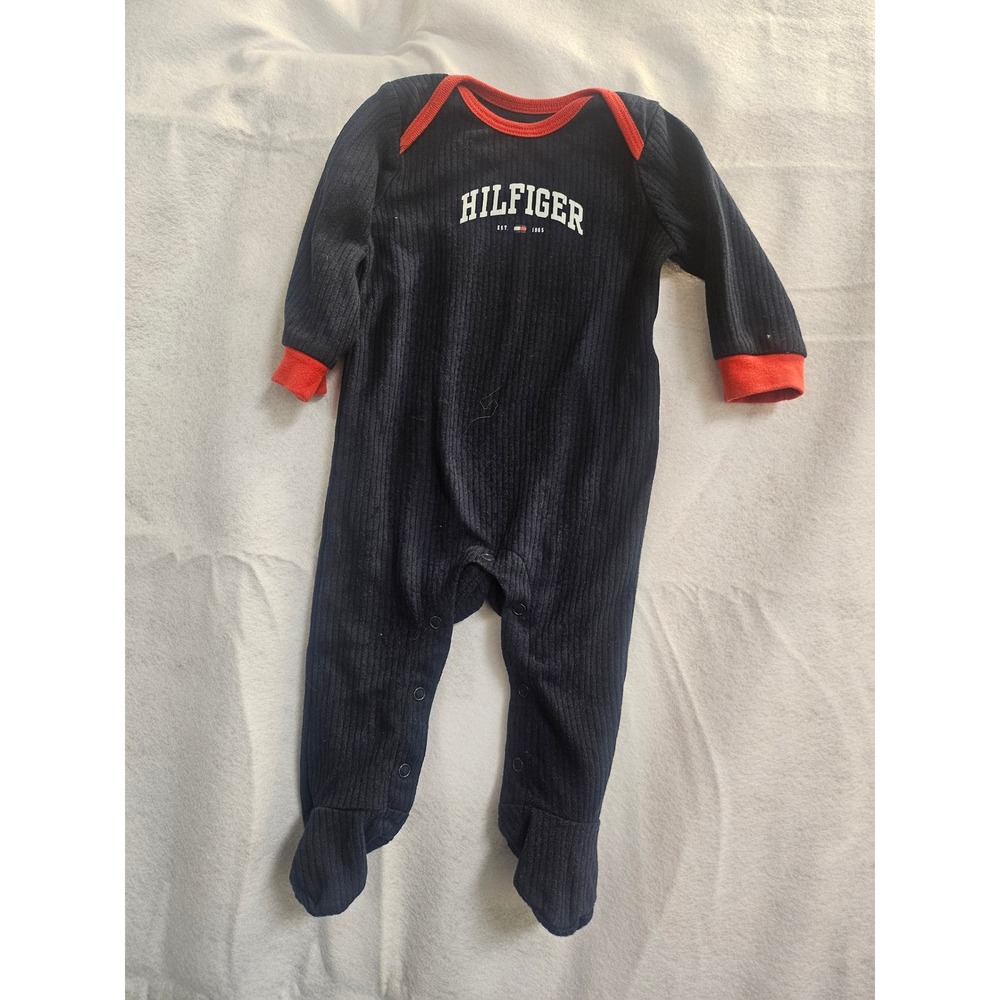 Tommy Hilfiger Baby Boys Navy Blue Ribbed Footed Sleeper Pajamas 3-6M